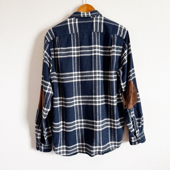 J. Crew Men's Blue Plaid Wool Cotton Blend Elbow Patch Flannel Shirt Size Large - Picture 7 of 10